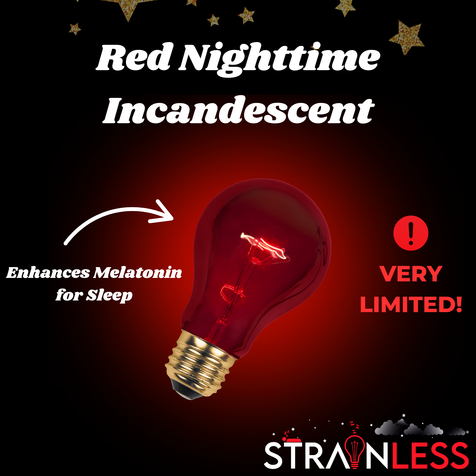 Red incandescent light bulb emitting deep red glow through red glass