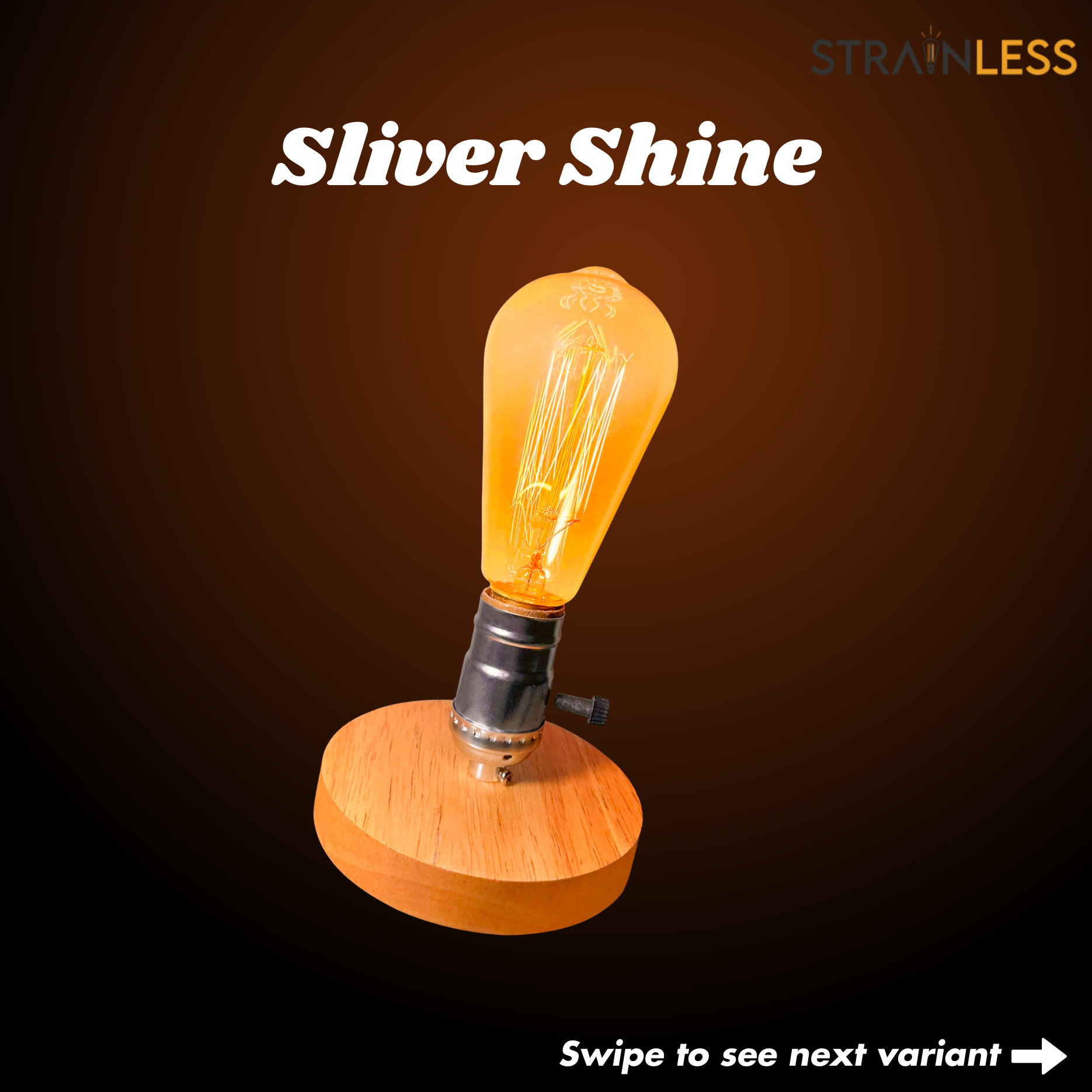 Strainless silver shine metal and wooden lamp with Strainless Incandescent light bulb   included on a dark background